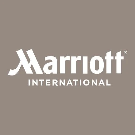 Marriott International logo on a taupe/brown background