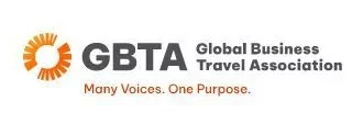 GBTA Global Business Travel Association logo with orange circular emblem and the tagline 'Many Voices. One Purpose.'