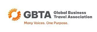 GBTA Global Business Travel Association logo with orange circular emblem and the tagline 'Many Voices. One Purpose.'