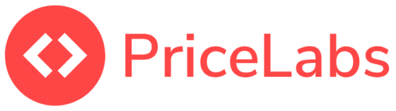 PriceLabs logo: red circle with white code brackets, followed by the word PriceLabs in red text to the right.