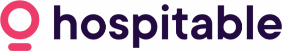 Hospitable logo with a pink circular icon to the left of the word 'hospitable' in dark purple text.