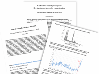 Collage of research papers on working from home, showing a title page and graphs, overlapping at angles.