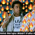 A man in a light jacket raises his hand while speaking, surrounded by numerous fire emoji icons, with a dark caption bar at the bottom.