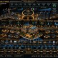 Complex isometric infographic titled Hotel Profit Solutions; shows an AI-driven hotel profit ecosystem with a central hub, a model hotel, and surrounding panels for occupancy, ADR, revenue, operations, and guest intelligence.