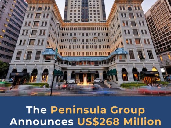 Promotional cover showing The Peninsula building with a blue banner: The Peninsula Group announces US$268 million renovation plan for Hong Kong & Tokyo hotels (Tourism Insights).
