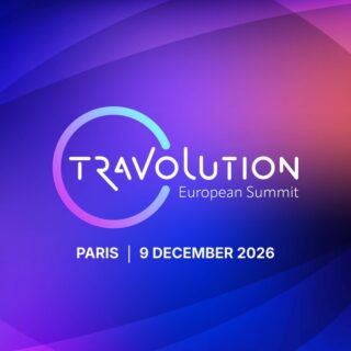 Travolution European Summit logo on a blue–purple gradient background with 'Paris | 9 December 2026' text.