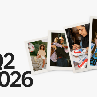 Graphic header with bold 'Q2 2026' on the left and four overlapping Polaroid photos of people engaging in sports and teamwork on a white background.