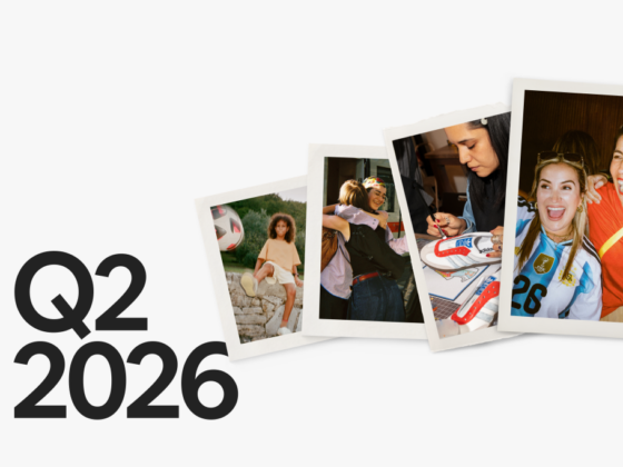 Graphic header with bold 'Q2 2026' on the left and four overlapping Polaroid photos of people engaging in sports and teamwork on a white background.