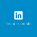 LinkedIn logo centered above the text 'Posted on LinkedIn' on a blue background, indicating social post status.
