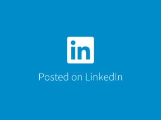 LinkedIn logo centered above the text 'Posted on LinkedIn' on a blue background, indicating social post status.