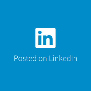 LinkedIn logo centered above the text 'Posted on LinkedIn' on a blue background, indicating social post status.