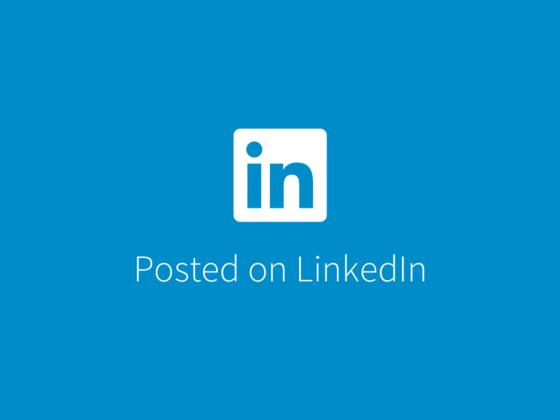 LinkedIn logo centered above the text 'Posted on LinkedIn' on a blue background, indicating social post status.