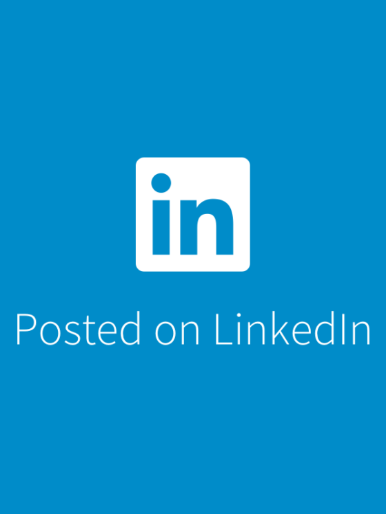 LinkedIn logo centered above the text 'Posted on LinkedIn' on a blue background, indicating social post status.
