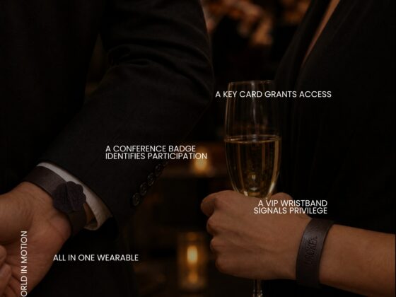 Close-up of two formally dressed people holding a champagne glass, with GCSTIMES branding and VIP wristband messaging over a dark backdrop.