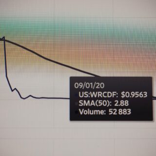 Partial line chart showing a downward trend with a jagged top, plus a dark tooltip box displaying date and numeric values (e.g., 09/01/20 and related figures).