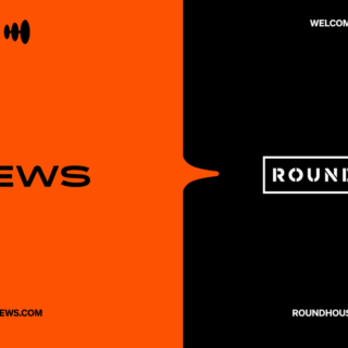 Split-color hero banner: left orange with MEWS logo and mews.com; right black with 'Welcome to MEWS' and a white Roundhouse logo, plus roundhousebeacon.com.