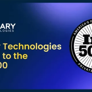 Canary Technologies announced being named to the Inc. 5000 list with their logo and a circular Inc. 5000 badge on a blue gradient background.