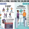 Infographic about an $18,000 breakfast leak: left shows costs and 'abusers' categories; right shows a 90-day solution and a spine diagram with breakfast pillars.