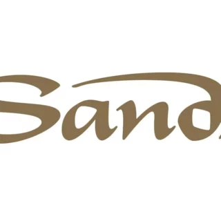 Sands logo: brown cursive wordmark on a white background
