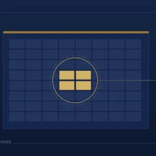 Abstract dashboard with a central grid and four highlighted yellow blocks; left-side labels read Pricing, Scheduling, Guest service, Forecasting.
