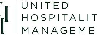 Logo for United Hospitality Management with a green UHM monogram on the left and the full name stacked to the right.