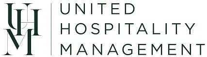 Logo for United Hospitality Management with a green UHM monogram on the left and the full name stacked to the right.