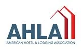AHLA logo featuring blue 'AHLA' letters and a red stylized roof shape, representing the American Hotel & Lodging Association.