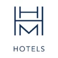 Brand logo with a navy blue geometric HM monogram above the word HOTELS.