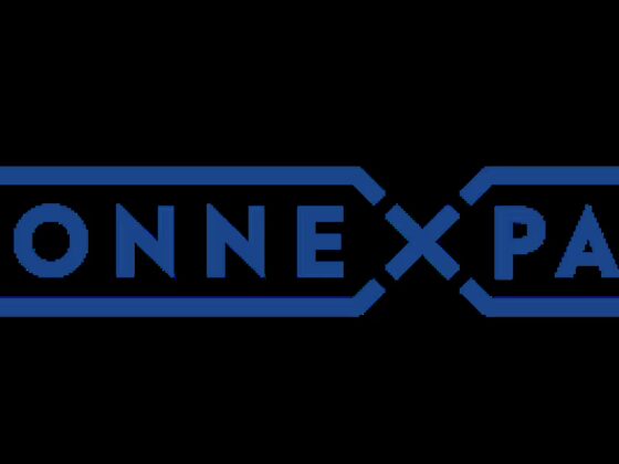 ConnexPay logo in blue with a rounded double-oval outline and a central X merging the words.