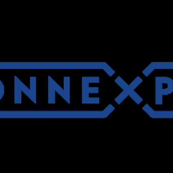 ConnexPay logo in blue with a rounded double-oval outline and a central X merging the words.