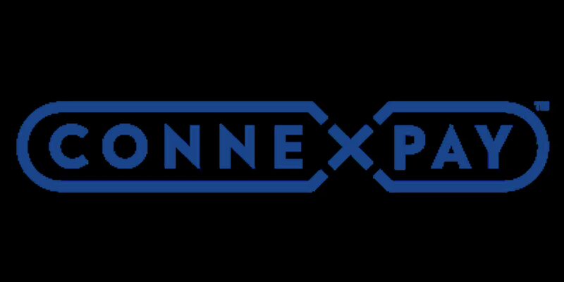 ConnexPay logo in blue with a rounded double-oval outline and a central X merging the words.