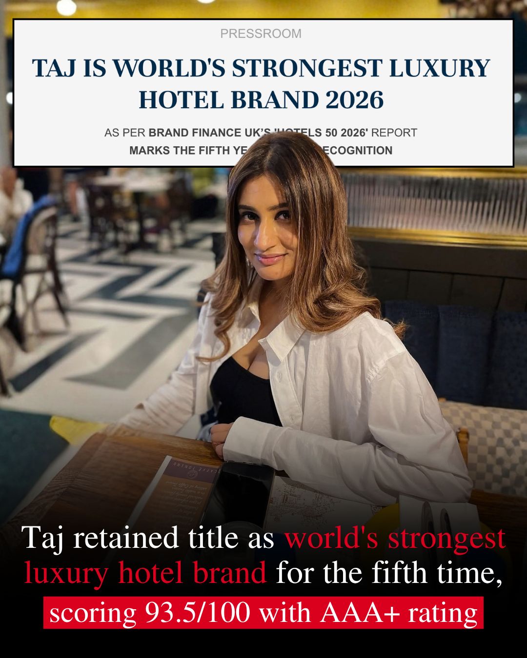 Taj Hotels Retains World's Strongest Luxury Hotel Brand Title for Fifth Year, with 150 Properties in 14 Countries