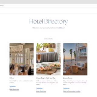 Current Shutters on the Beach website at shuttersonthebeach.com showing the Hotel Directory page